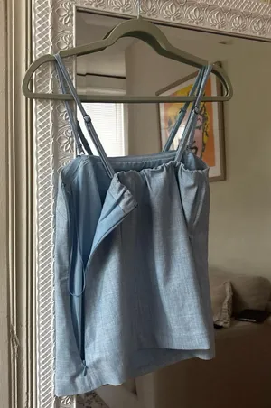 Abercrombie Linen Blend Top Removable Straps Blue thumbnail 3