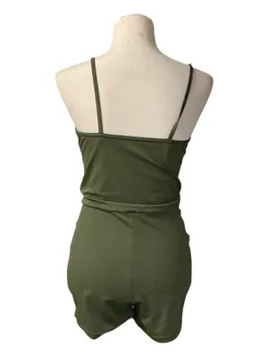 Weissman Olive Green Mesh Button-Down Over-Shirt & Cami Romper Set – Size LA (Large Adult)l thumbnail 4