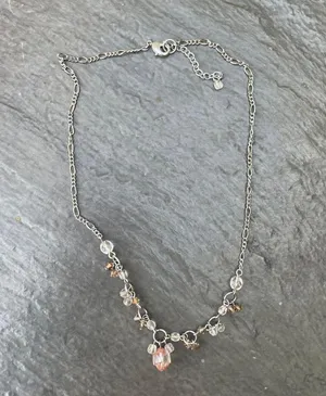 Vtg classic silver pink beaded necklace thumbnail 3