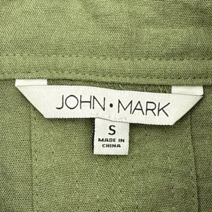 JOHN MARK Olive Green Textured‎ Button Front Shirt Tunic Top Size Small Roll Tab thumbnail 8