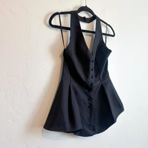 Reformation | Auli Halter Wool-Blend Peplum Vest Top in Black | size 2 thumbnail 5
