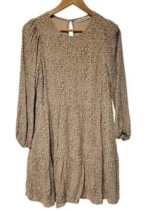 Abercrombie Fitch Leopard Print Tiered Mini Dress Size XS Tan Pockets Cheetah thumbnail 1