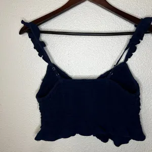 Anthropologie | Celandine Navy Blue Peasant Boho Smocked Strappy Crop Top SMALL thumbnail 6