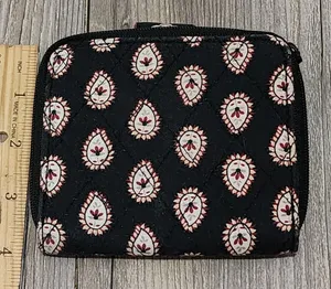 Vera Bradley‎ Wallet Compact Zip Around Paisley Print Black Small thumbnail 1