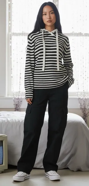 Gap Wool Acrylic Blend Striped Hoodie, Size S thumbnail 1