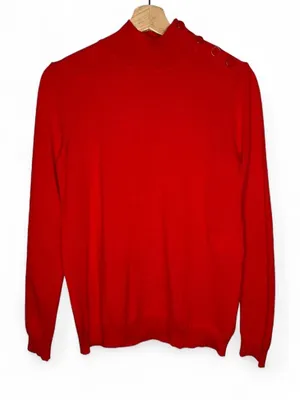Sézane 100% Merino Wool Knit Jacob Jumper Mock Neck Sweater in Red thumbnail 1