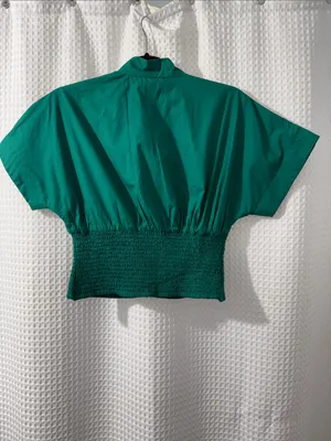 Maeve by Anthropologie Women’s Emerald Green Smocked Waist Zip-Front Top Size S thumbnail 5