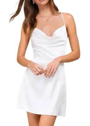 Lulus Luxe Reputation White Satin Sleeveless Cowl Neck Mini Dress Small thumbnail 1