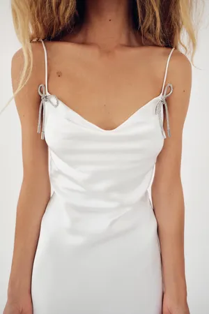 ZARA dress maxi satin rhinstone bow wedding slip on evening party coctail thumbnail 7