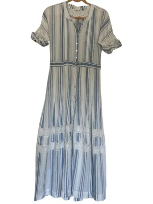 LoveShackFancy Eden Striped Cotton Short-Sleeve Coverup Maxi Dress Size 4 thumbnail 4