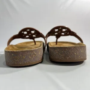 Tory Burch Miller Cloud Women 9.5 Bourbon Miele Leather Double T Logo Sandal thumbnail 6