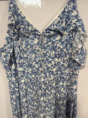 Miami Blue and White Floral Grecian Ruffle Midi Dress‎ thumbnail 2