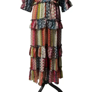 Ciebon Madelyn Puff Sleeve Tiered Maxi Dress M Pockets Boho Cottage Western thumbnail 12