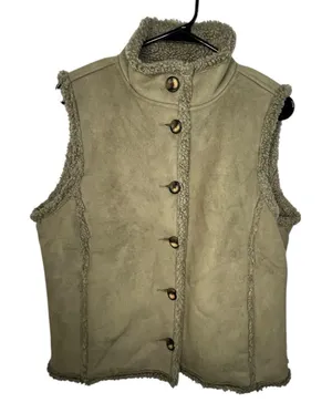 L.L. Bean Sage Green Sherpa Fleece Button Front Vest thumbnail 1