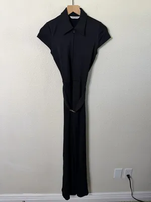 Amanda Uprichard Walker Jumpsuit‎ in Black Short Sleeve Flare Rib Womens Size XS thumbnail 4