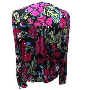 Anthropologie Tiny Womens Finley Faux Wrap Top Black Pink‎ Floral Long Sleeve M thumbnail 7