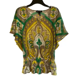 INC International Concepts Tunic Top Mesh Kimono Style Yellow Green Women’s Med thumbnail 1