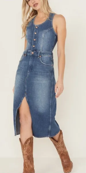 Wrangler The Denim Dress‎ racerback buttons snap midi blue sz S thumbnail 1