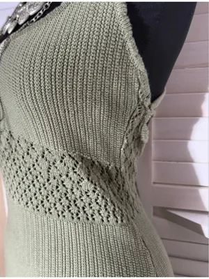 Y2K mini dress sage green crocheted cotton boho fairy backless festival grunge L thumbnail 7