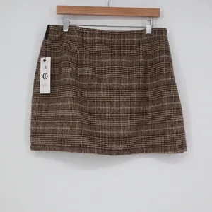 Cider Brown Plaid Wool Blend Mini Skirt L Glen Check A-Line thumbnail 6