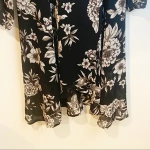 Bardot Size 6‎ Black Tan Floral Romantic Long Bubble Sleeve Wrap Dress thumbnail 4