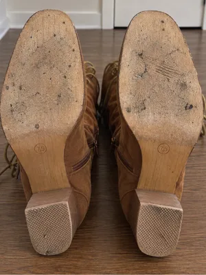 Yoki Vintage Cognac Suede Lace-Up Peep-Toe Boots thumbnail 3