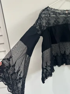 Free People Black Lace Bell Sleeve Top Whimsigoth XS Witchy Boho thumbnail 2