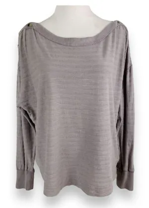 Anthropologie Womens Top Sz M Gray‎ Striped Long Sleeve Buttons Boat Neckline thumbnail 1