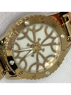 Women’s gold tone watch 38mm round quartz analog mop dial size 7” running thumbnail 3
