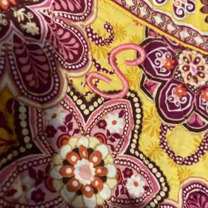 Vera Bradley Bali Gold‎ Tote Quilt Yellow Pink Monogram S thumbnail 5