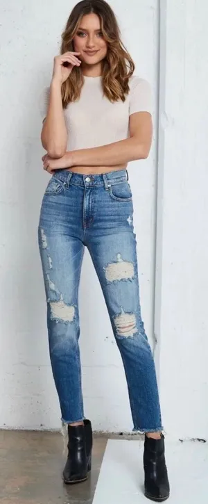 REVICE High-Rise Distressed Blue Women's Jeans thumbnail 1