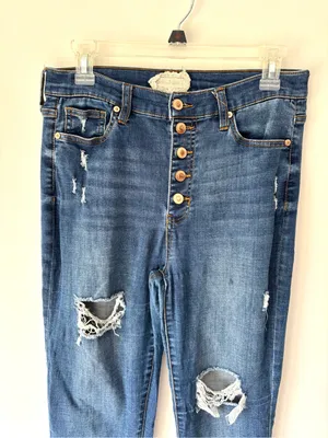 Altar’d State High Waist Bootcut Wide Leg Distressed Dark Wash Denim Jeans thumbnail 2