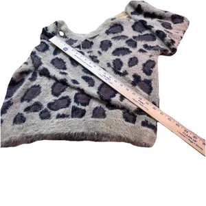 L Love Leopard Print Fuzzy Eyelash Knit Sweater Boho Festival Cozy top size L thumbnail 14
