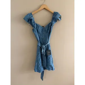 Lulus Sweetest Stance Blue Chambray Button-Front Mini Dress Size XS NWT Country thumbnail 3