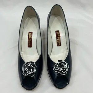Vtg Jack Rogers 80’s Navy‎ Blue Leather Peep Toe Heels With Rosette Size 8 S thumbnail 2