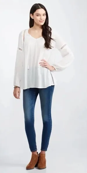 ✨ Women's Natural Sheer Long Sleeve Peasant Top✨ thumbnail 1