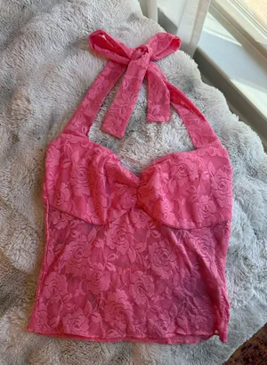 Pink Lace Floral Halter Top thumbnail 1