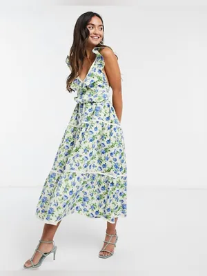 ASOS Design floral maxi dress ditsy eyelet broidery trim tiered ruffle open back thumbnail 2