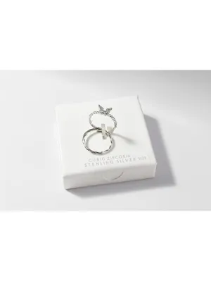 Sterling Silver Cubic Zirconia Ring Set Size 7 – 925 Engagement Wedding Band thumbnail 2