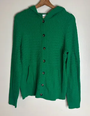 Charter club ladies Green Hooded Cardigan knit button up Sweater‎ size large thumbnail 1