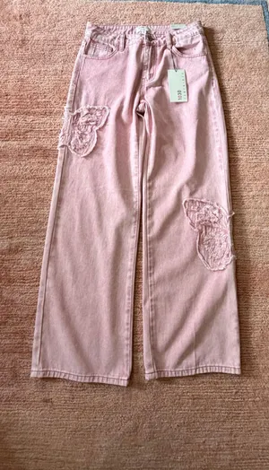 1030 Tenthirty Pink Baggy Wide Leg Jeans XS Butterfly Applique NWT thumbnail 9