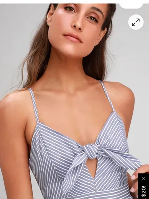Lulu's Joyful Days Blue Pinstripe Tie-Front Midi Dress | Size Large Like New thumbnail 6