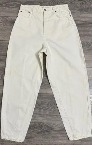 Zara The Petit Women Off White‎ Tapered High Rise Relaxed Fit Boho Jeans Size 6 thumbnail 1
