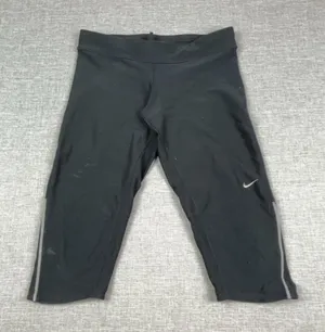 Nike Dri-FIT Leggings Womens M Black Capri Reflective Running Gym Pants Athletic thumbnail 1