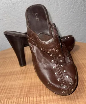 Vintage‎ Y2K Fioni Brown Boho Studded Mule Festival Faux Leather Heels 8.5 thumbnail 1