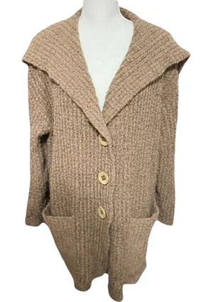 Free People Womens Wool Alpaca Brown Longline Cardigan Sweater Chunky Sz M thumbnail 1