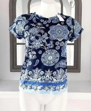 LOFT Crew Neck Floral Paisley Printed Top Tee Size XS New w/Tag thumbnail 1