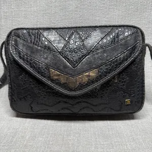 Vintage Black Faux Reptile Leather Crossbody Bag Small Western Boho‎ Y2K thumbnail 2