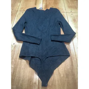 Abercrombie Fitch Black Ribbed Long Sleeve Plunging V‎ Neck Bodysuit XXL thumbnail 4