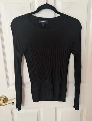 Express Black Ribbed Long Sleeve Crew Top medium thumbnail 1